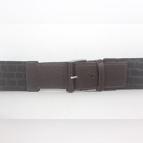 31”-33”+ Stretch Wide Dark Brown Italian Leather Belt with Silver and Leather - Picture 2 of 7